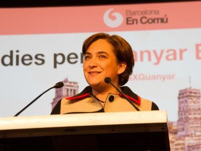 Ada Colau presentant la seva candidatura a l'Ajuntament de Barcelona.