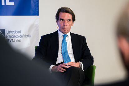 El expresidente del Gobierno y exlíder del PP, José María Aznar, en un acto este 20 de abril.