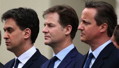 Ed Miliband, Nick Clegg y David Cameron.