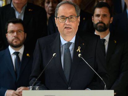 El presidente de la Generalitat, Quim Torra, en su comparecencia tras la sentencia. En vídeo, sus declaraciones.