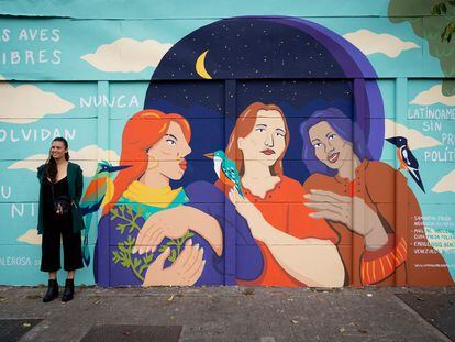 Mural en San José, Costa Rica, para honrar la historia de tres presas y ex-presas políticas de la región: Mailene Noguera (Cuba), Emirlendris Benítez (Venezuela) y Samantha Jirón (Nicaragua).