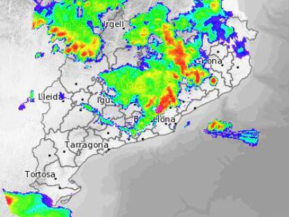 Mapa de protección civil del riesgo de tormentas en Cataluña.