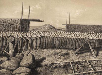 Secadero de bacalao en Gavrilovo (Rusia), en el mar de Barents, en 1863.