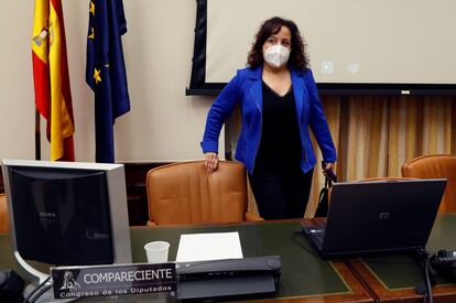 La eurodiputada socialista Iratxe García Pérez durante su comparecencia en el Congreso de los Diputados.