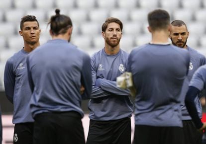 Sergio Ramos en el entrenamiento de este martes.