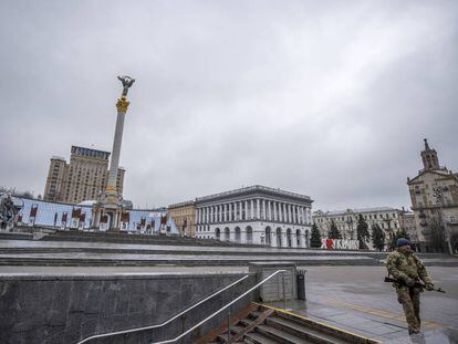 Monumento a la Independencia el pasado día 3 de marzo, en Kiev. 