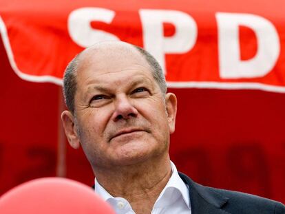 El ministro de Finanzas alemán, Olaf Scholz, durante un acto de campaña del partido socialdemócrata (SPD) a principios de agosto, en el este de Alemania. 