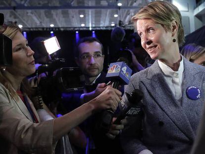 Cynthia Nixon durante la convención de los demócratas.
