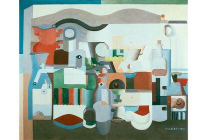 Charles Edouard Jeanneret (Le Corbusier), 'Naturaleza muerta con numerosos objetos', óleo sobre lienzo de 1923.