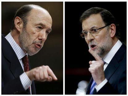 Rubalcaba y Rajoy durante el debate.