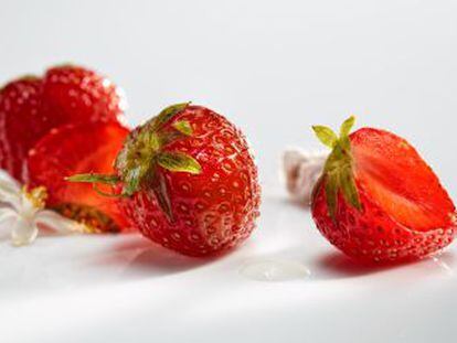 Plato dulce de Josean Alija: fresas, helado de t&eacute; negro y k&eacute;fir.