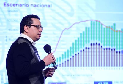 El director de Epidemiología, José Luis Alomía, durante una rueda de prensa en Palacio Nacional, en Ciudad de México (México).