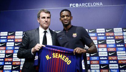 Robert Fernández junto a Semedo, en la presentación del lateral.