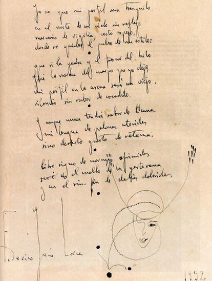 El soneto manuscrito de Lorca que sale a subasta.