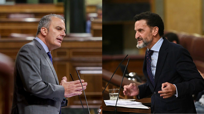 El diputado de Vox Javier Ortega Smith (izquierda) y el portavoz de Cs, Edmundo Bal (derecha), este martes en el Congreso.