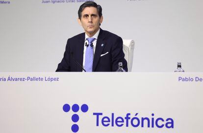 José María Alvarez-Pallete en la junta general de accionistas de Telefónica.