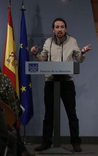 Pablo Iglesias, en roda de premsa a La Moncloa després de reunir-se amb Rajoy el passat 28 de desembre.