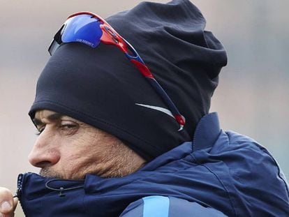 Luis Enrique, durante el entrenamiento de esta ma&ntilde;ana.