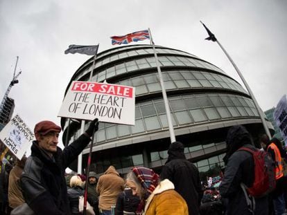 Protesta contra la pol&iacute;tica de vivienda y los desalojos en Londres, en enero. 