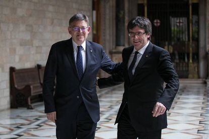 Ximo Puig y Carles Puigdemont, en el Palau de la Generalitat