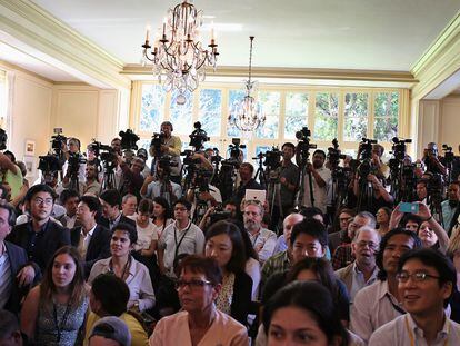 Decenas de periodistas internacionales en una rueda de prensa en La Habana, en una imagen de archivo.