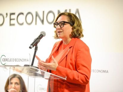 La alcaldesa de Barcelona, Ada Colau, durante una conferencia en el Cercle d'Economia, esta semana.