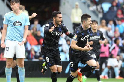 Zubeldia celebra su gol ante el Celta de Vigo, el segundo de la Real Sociedad.