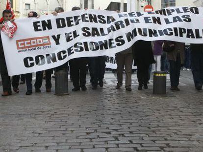 Una protesta de trabajadores de municipales de Jerez.