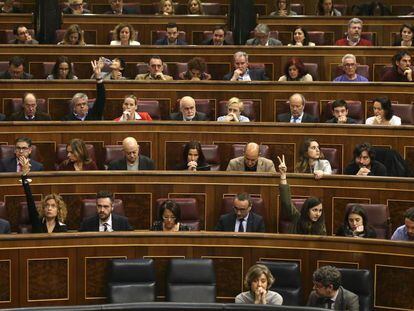 PSOE Y Podemos votan en el pleno del Congreso de los Diputados, la derogación de la prisión permanente revisable. 