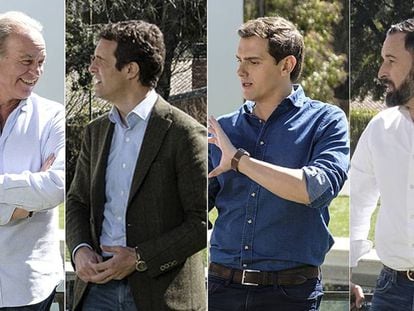 Desde la izquierda, Bertín Osborne, Pablo Casado, Albert Rivera y Santiago Abascal, en ‘Mi casa es la tuya’