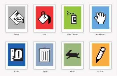 'Prints' de los iconos originales de Mac, creados por Susan Kare.