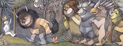 "Y lo hicieron rey de todos los monstruos. &#39;Y ahora&#39;, dijo Max, &#39;¡que empiece la fiesta monstruo!", escribe y dibuja Maurice Sendak en <i>Donde viven los monstruos</i> (Alfaguara).