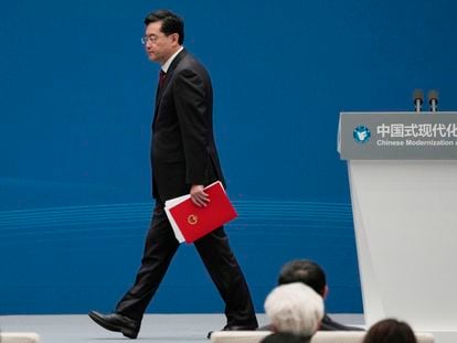 El ministro de Exteriores de China, Qin Gang, tras su discurso en Shanghái este viernes.