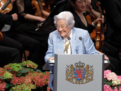 La poeta luxemburguesa Anise Koltz en un acto público en junio de 2018.