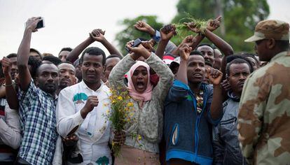 Protesta de los oromo contra el Gobierno etíope, el 2 de octubre en Bishoftu.