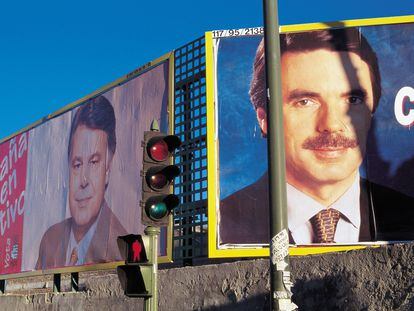 Vallas de Felipe González y de José María Aznar durante la campaña para las elecciones generales de 1996.