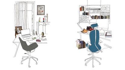 Dos ejemplos de cómo integrar un asiento de trabajo en el hogar.