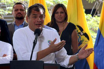 Rafael Correa habla durante el Cuarto Gabinete Binacional Colombia-Ecuador, el pasado martes en Cali. 