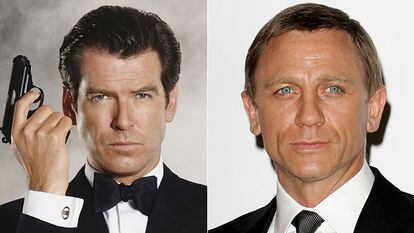 Combo actores de James Bond, de izquierda a derecha, Timothy Dalton, Pierce Brosnan y Daniel Craig.