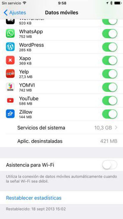 Menú en el que hay que figura la opción de activar o desactivar la asistencia para wifi.