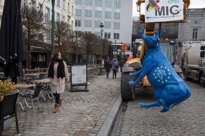 Protesta de agricultores franceses ante el Parlamento Europeo, el 24 de enero en Bruselas.