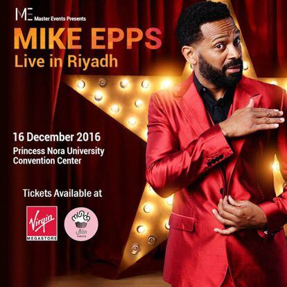Carte del espectáculo de Mike Epps cancelado en Arabia Saudí.