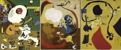 Los tres <i>Interiores holandeses</i> de Miró; de izquierda a derecha el <i>I, el II y el III.</i>