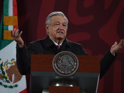El presidente de México, Andrés Manuel López Obrador, durante su conferencia de prensa matutina de este lunes.