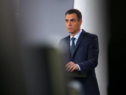 El presidente del Gobierno, Pedro Sánchez, en una rueda de prensa el sábado 26 de enero. 