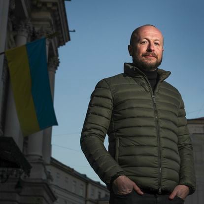 Eugene Bereznitsky, gallery owner who had to flee from kyiv, where he worked, photographed in Lviv.