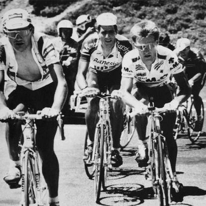 Chiappucci, Indurain y Mottet, en la ascensión al Tourmalet en 1991.