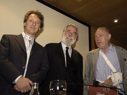 Marc Albrecht, Antonio del Moral y Eduardo Arroyo, ayer en el Teatro Real.