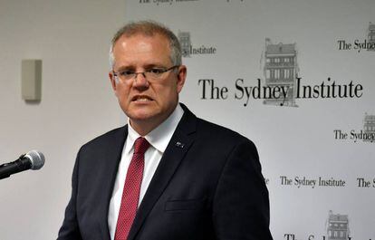 El primer ministro australiano, Scott Morrison, durante su comparecencia ante la prensa este sábado.