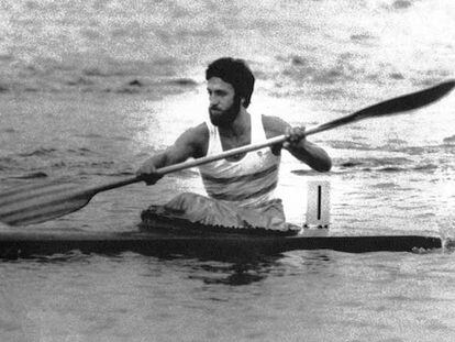 Herminio Menéndez, durante la prueba de K-1 (500 metros) en los Juegos de Montreal.